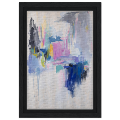 Abstract painting with pastel colors and blue accents in Euphoric Color Frenzy framed canvas print