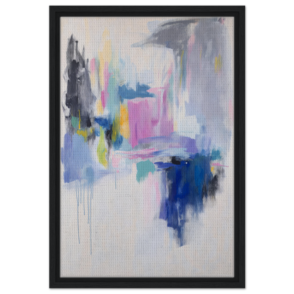 Abstract painting in soft pastels and bold blue strokes for euphoric color frenzy room decor