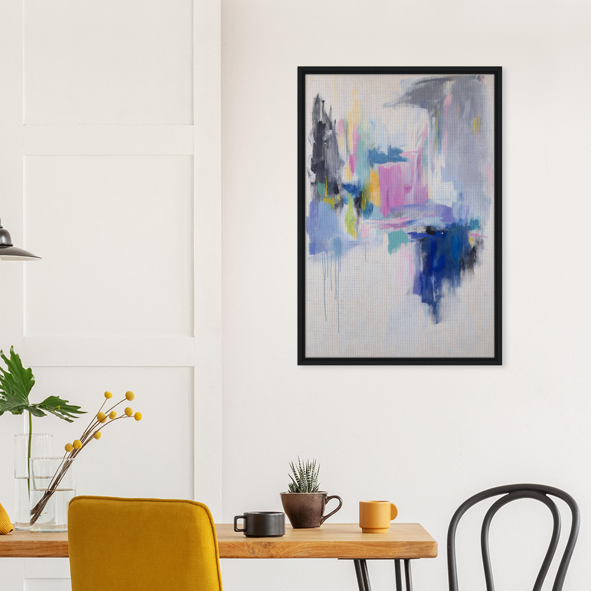 Abstract painting in a black frame showcasing Euphoric Color Frenzy for vibrant room decor