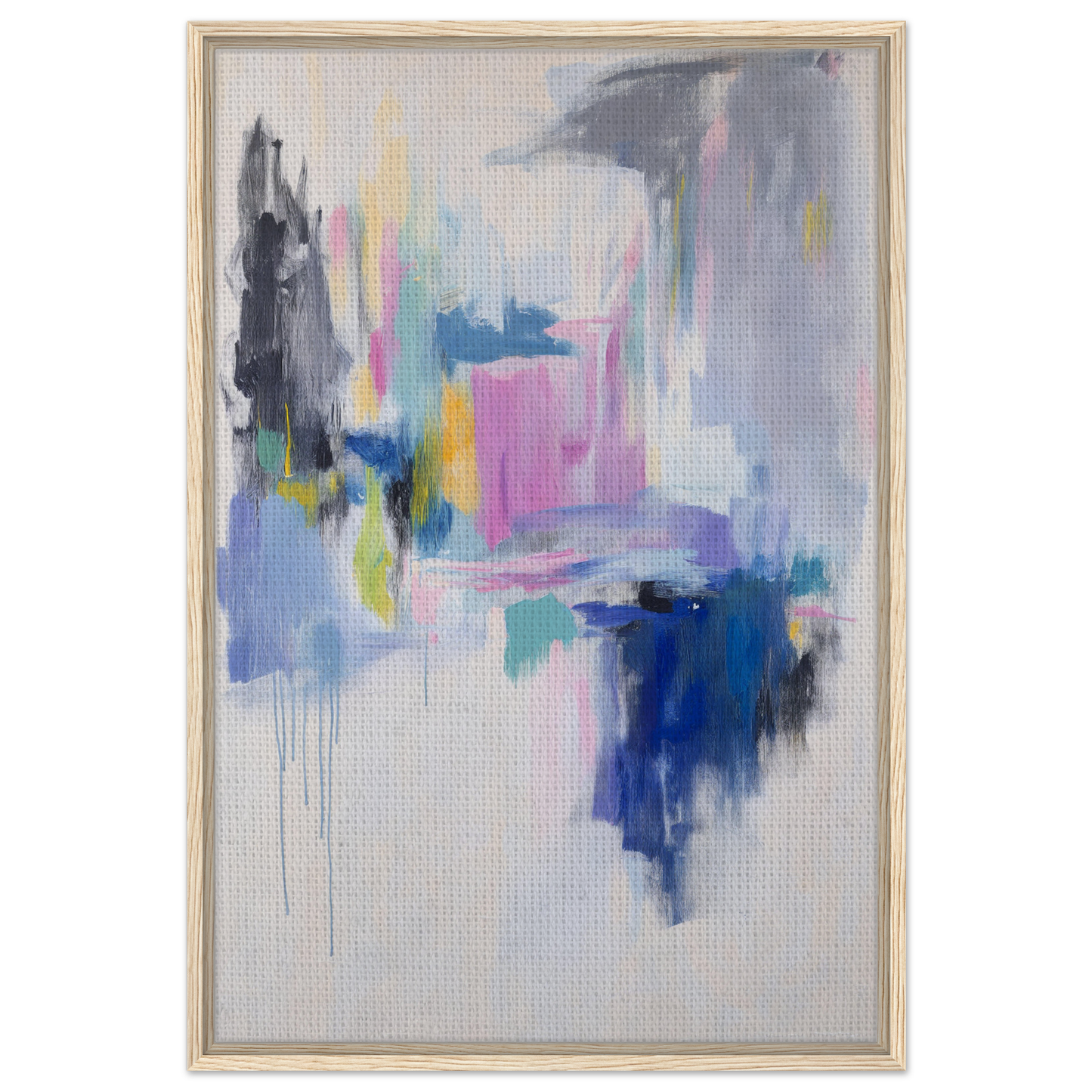 Abstract painting showcasing euphoric colors in pastel blues, pinks, and grays for room decor