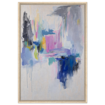 Abstract painting showcasing euphoric colors in pastel blues, pinks, and grays for room decor