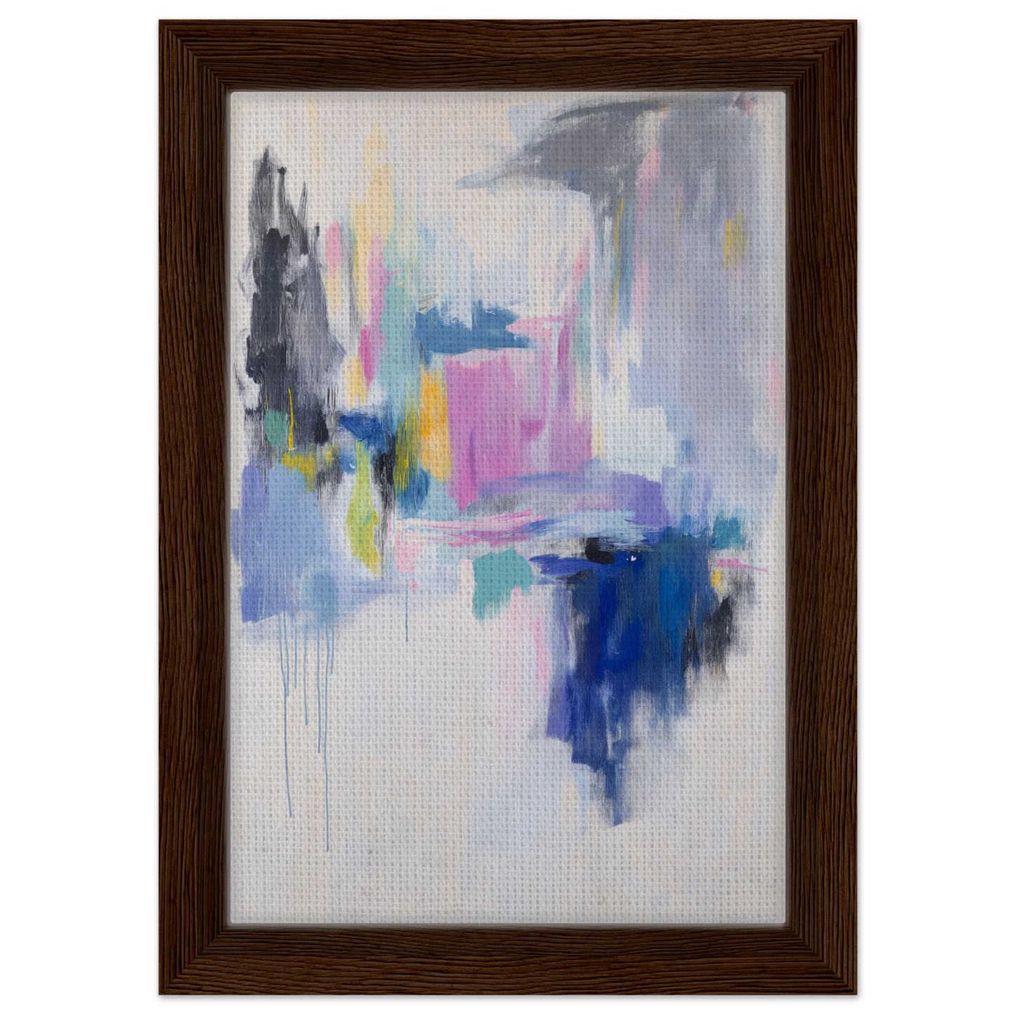 Abstract painting in soft pastels, framed canvas print named Euphoric Color Frenzy