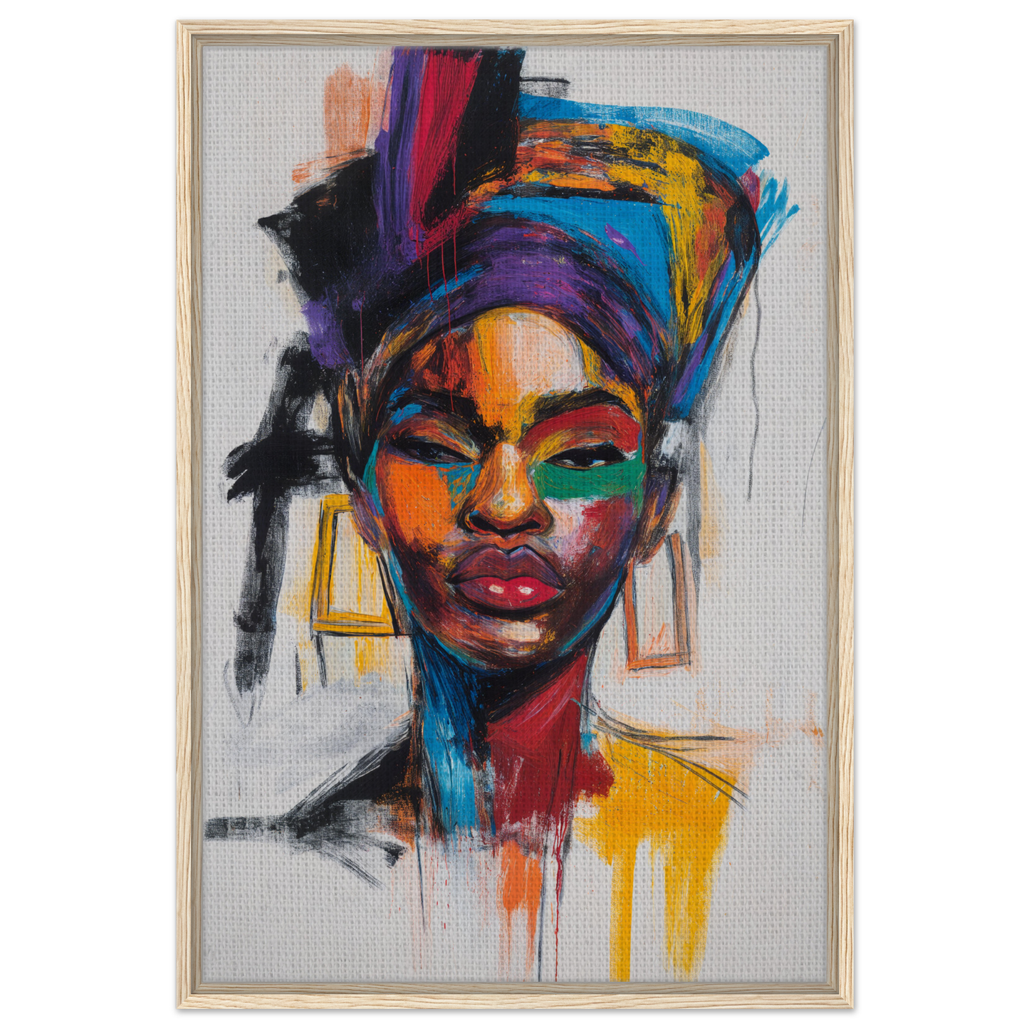 Vibrant expressionist canvas art portrait showcasing bold features and colorful brushstrokes