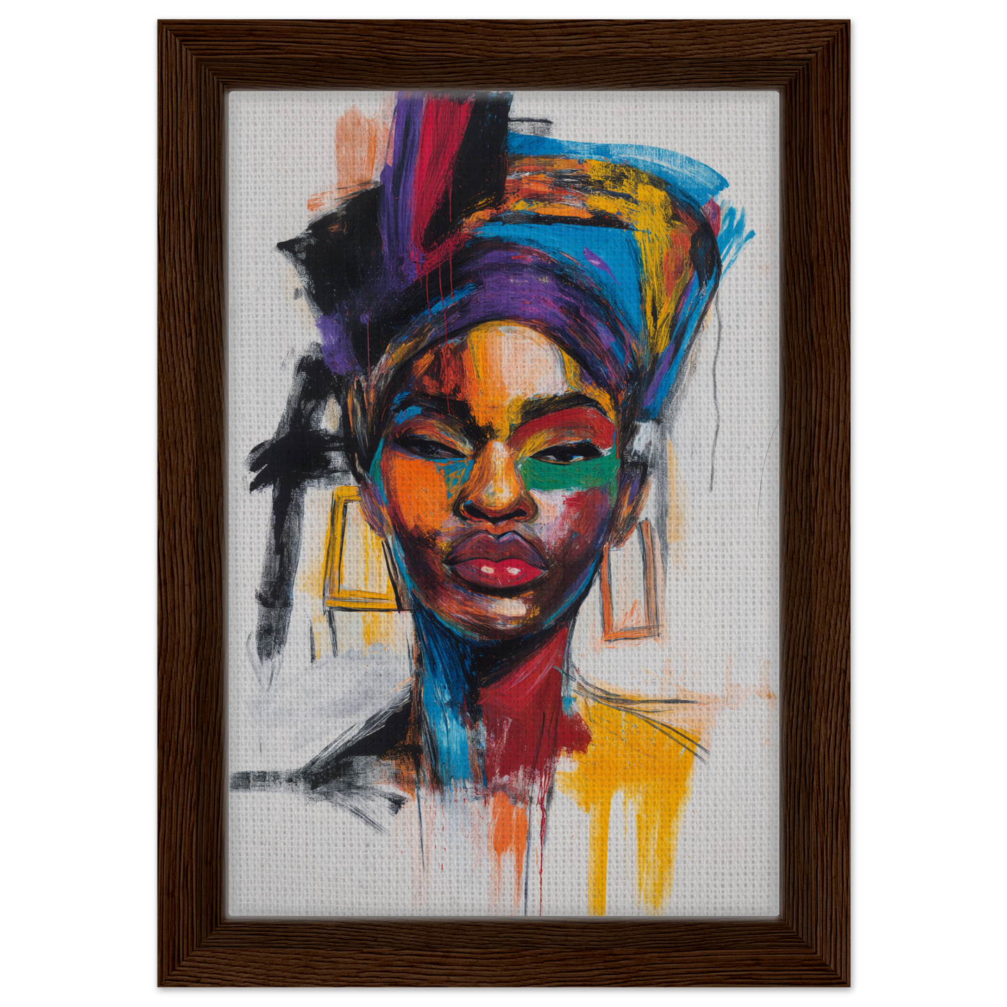 Colorful abstract portrait in Expressionist Color Chorus framed canvas print