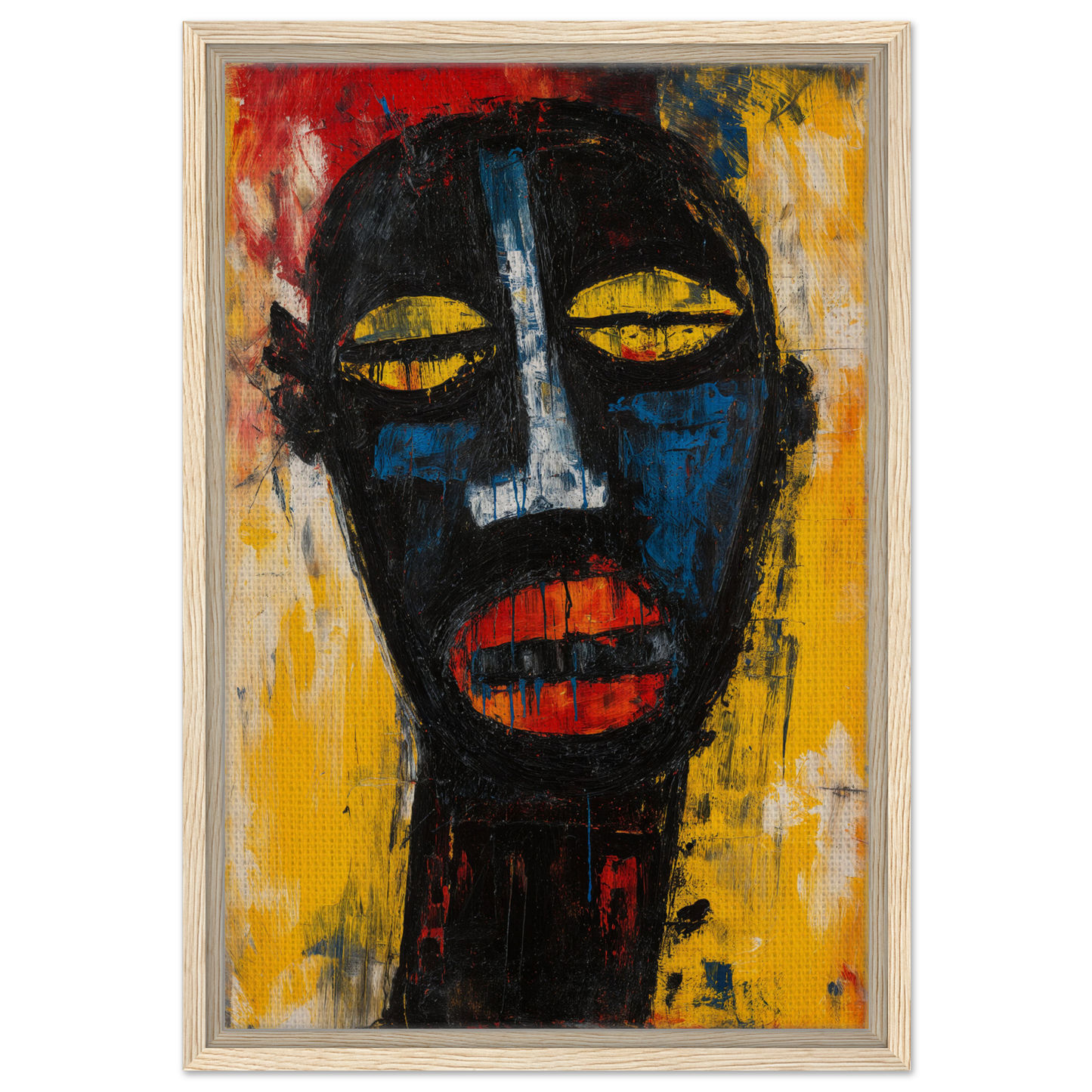 Stylized portrait with bold features for Expressive Reality Gaze framed canvas wall art