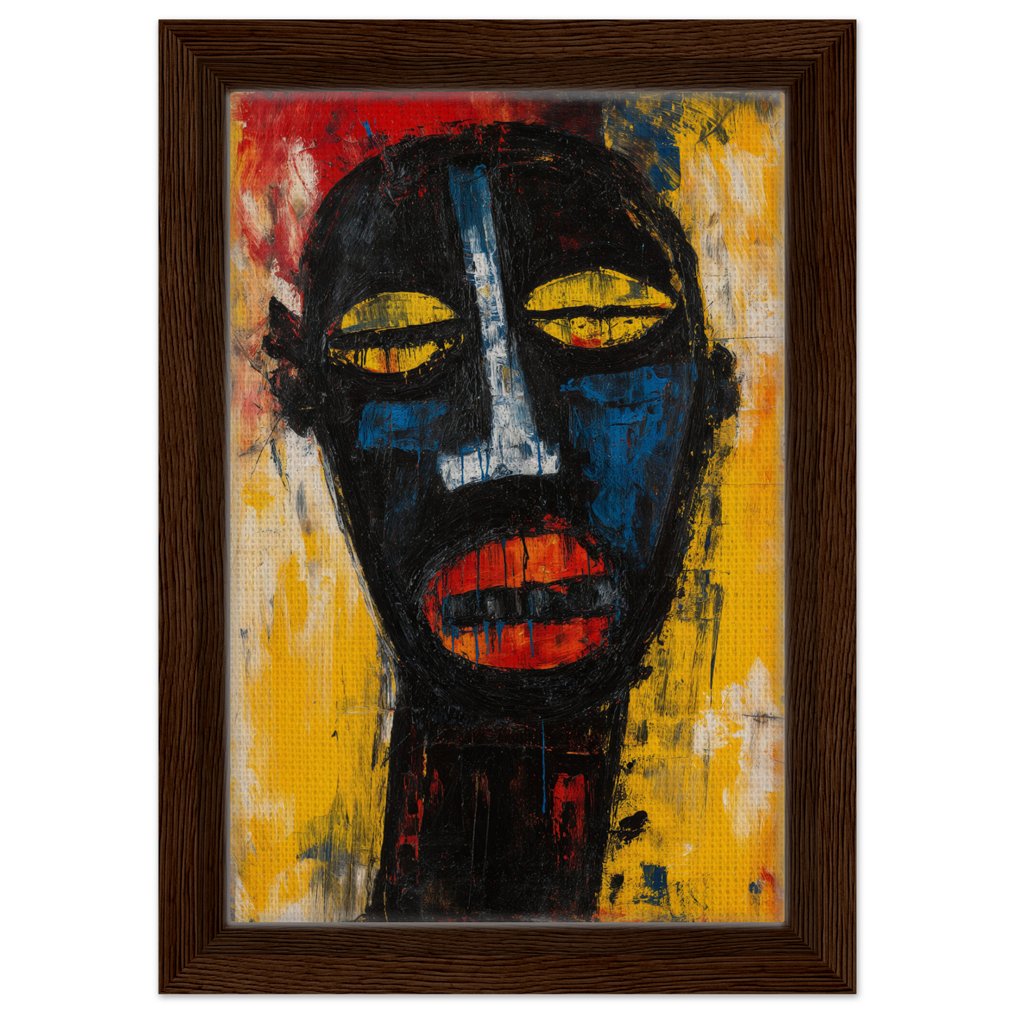 Stylized portrait with bold colors in Expressive Reality Gaze framed canvas print