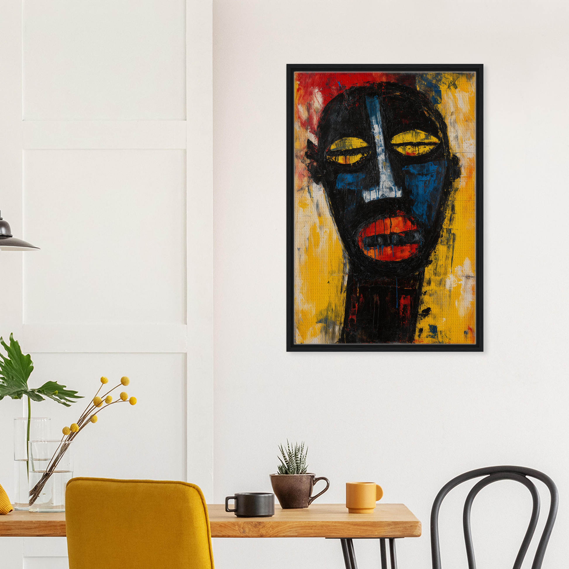 Striking abstract portrait in Expressive Reality Gaze framed canvas wall art for room decor