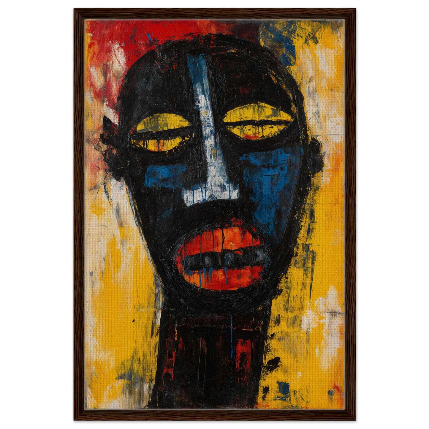 Stylized portrait with bold colors showcasing Expressive Reality Gaze framed canvas print