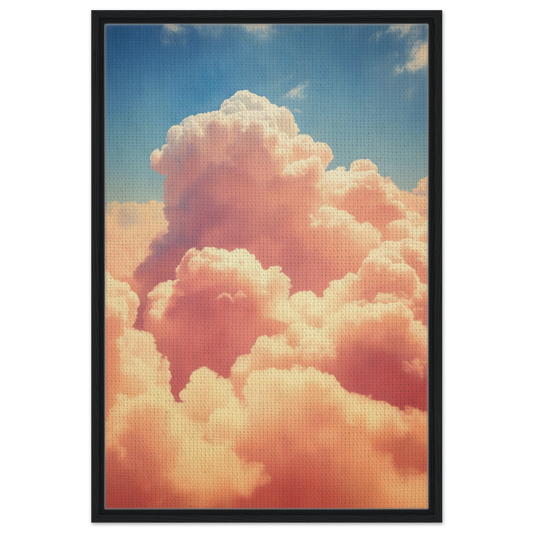 Fluffy pink-tinged cumulus clouds in Exquisitions Ecstatic Sky framed canvas print