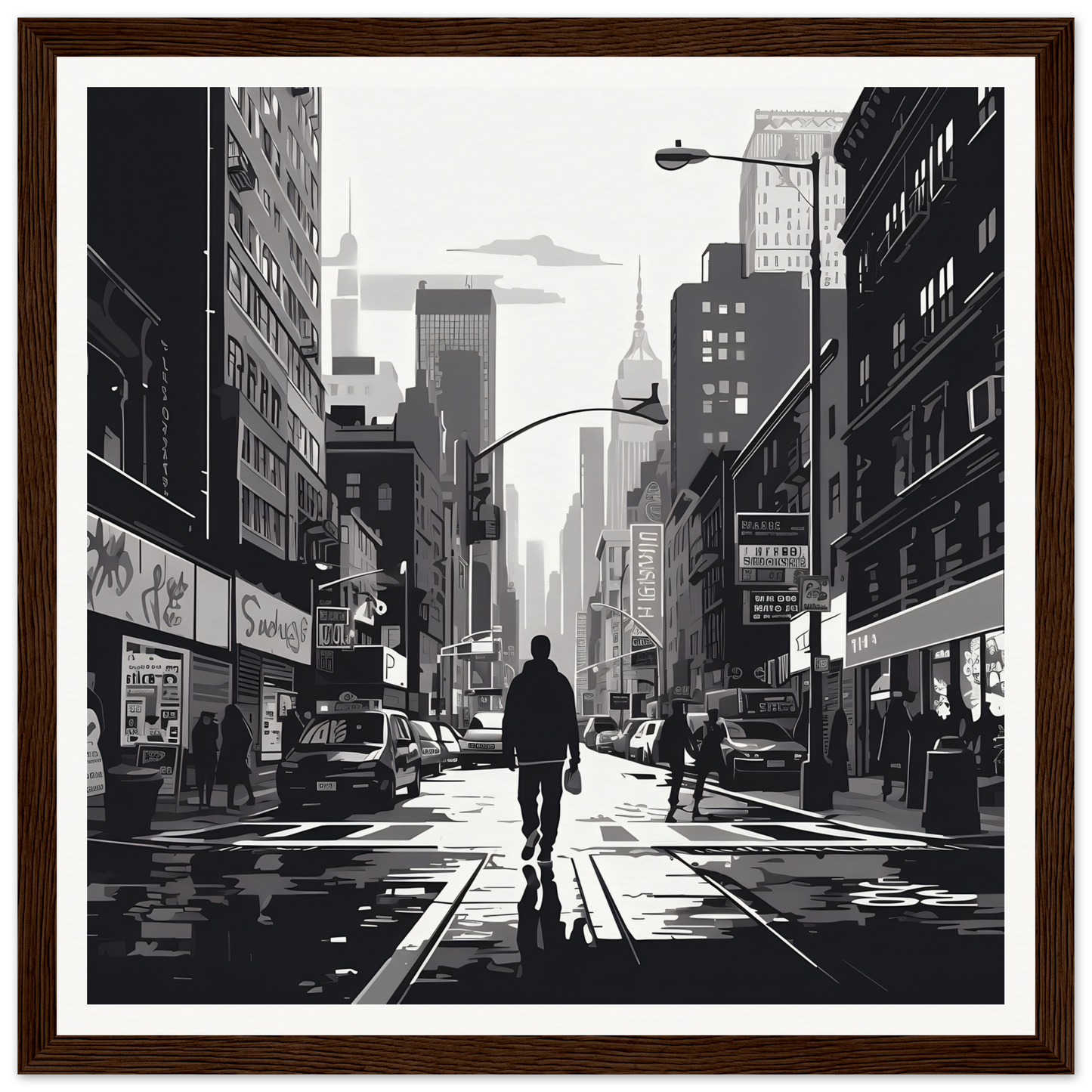 Silhouetted figure walking alone in a city for Solitude Charms Silhouettes art