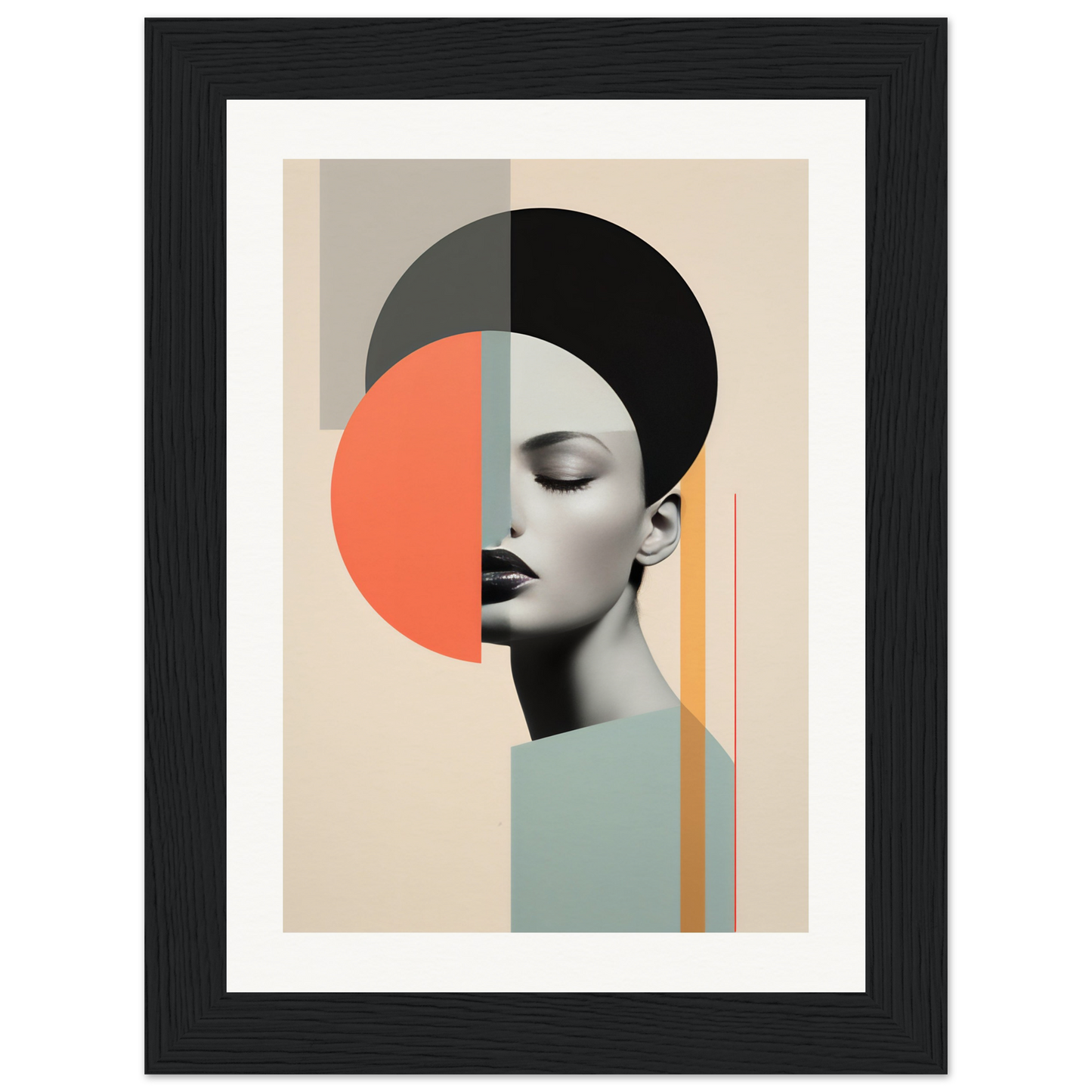 Abstract portrait combining geometric shapes with a partial profile of a face.