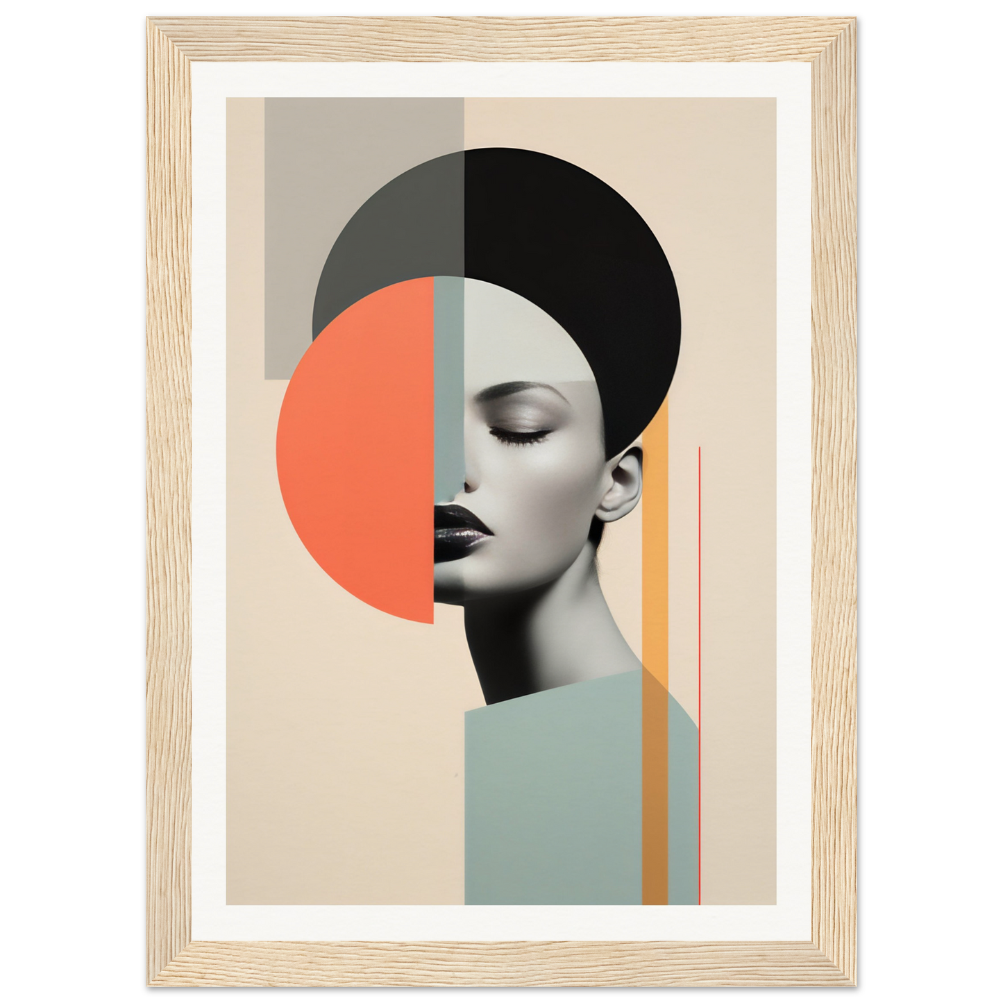 Abstract portrait combining geometric shapes with a partial profile of a woman’s face.