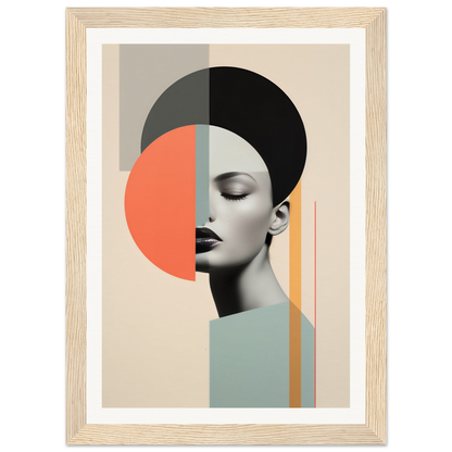 Abstract portrait combining geometric shapes with a partial profile of a woman’s face.