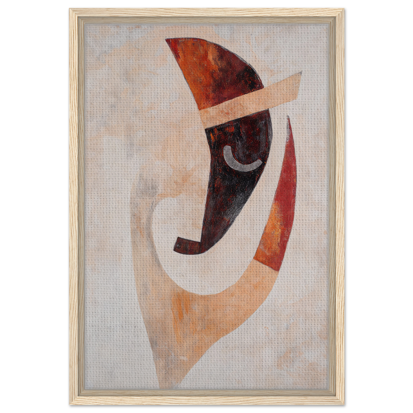 Abstract painting of curved shapes in earthy tones for Facial Kaleidoscope Reverie framed canvas print