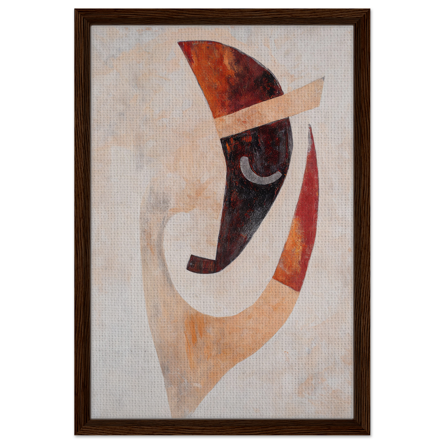 Abstract painting with curved shapes in earthy tones for Facial Kaleidoscope Reverie framed canvas print