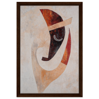 Abstract painting with curved shapes in earthy tones for Facial Kaleidoscope Reverie framed canvas print