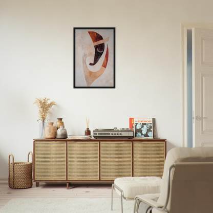 Wooden sideboard with rattan-style doors, ideal for Facial Kaleidoscope Reverie room decor