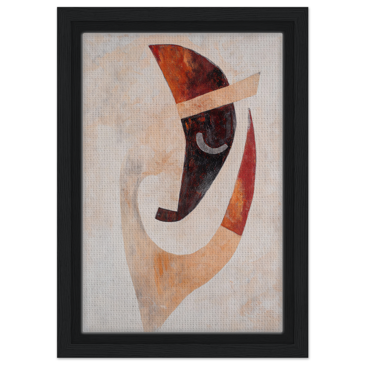 Abstract painting with curved shapes in earthy tones for Facial Kaleidoscope Reverie framed canvas print