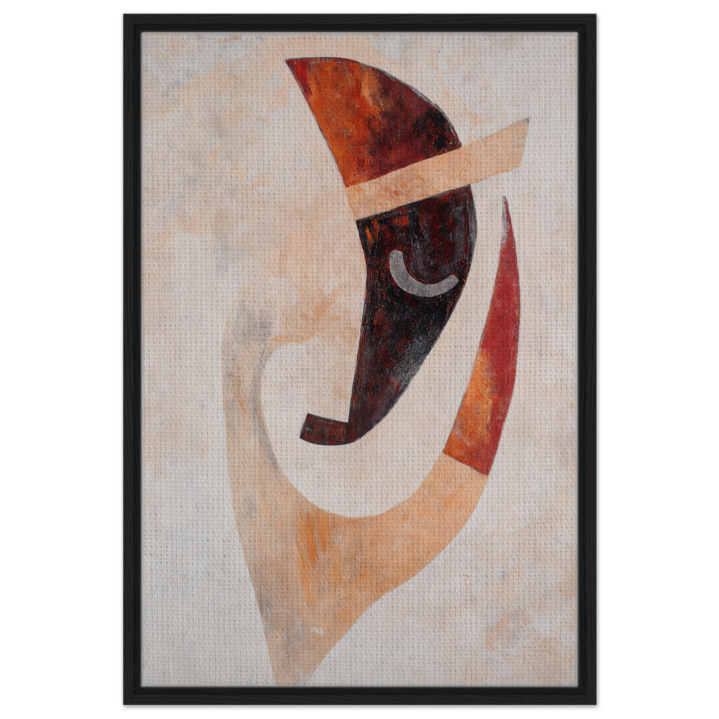 Abstract painting with curved shapes and crescent moon for Facial Kaleidoscope Reverie