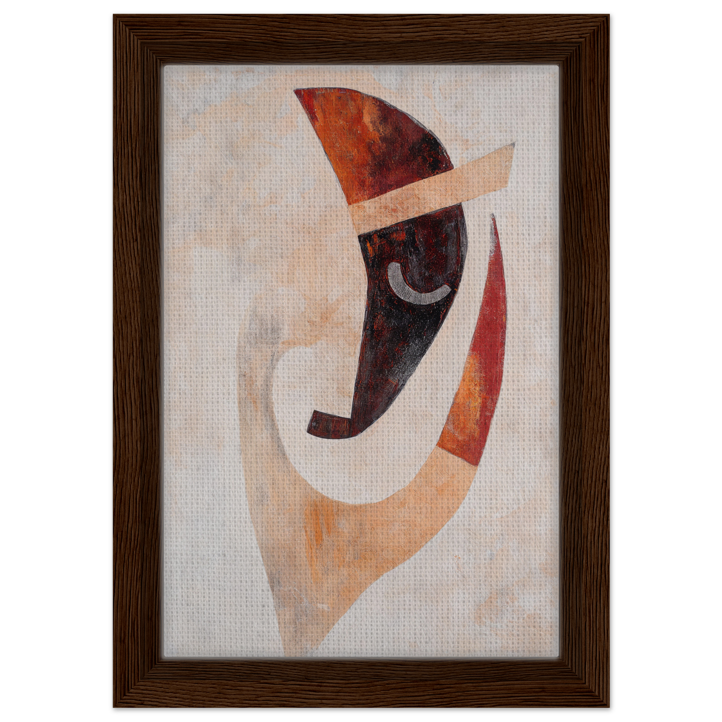 Abstract painting with curved shapes in earthy tones for Facial Kaleidoscope Reverie Framed Canvas Print