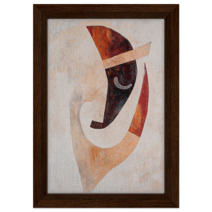 Abstract painting with curved shapes in earthy tones for Facial Kaleidoscope Reverie Framed Canvas Print