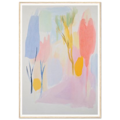 Framed abstract painting in pastel hues, perfect for enhancing your room decor.