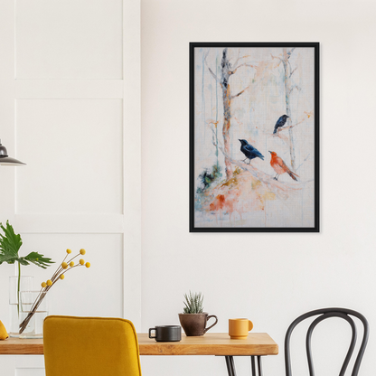 Framed canvas art featuring birds on branches from Feathered Solitudes Flow collection