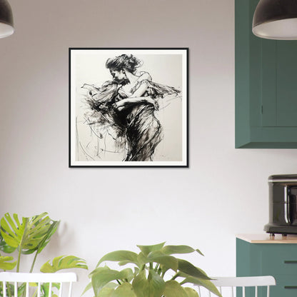 Black and white dancer sketch in a frame, perfect for Festive Harmonic Meditations