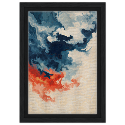 Abstract painting of swirling blue and orange clouds for Fiery Essence Flux room decor