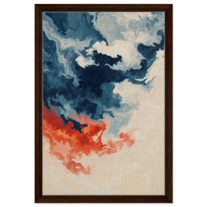 Abstract painting of swirling blue and orange clouds for Fiery Essence Flux room decor