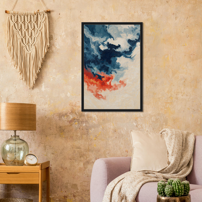 Framed canvas print of Fiery Essence Flux with swirling blue and red stormy sky