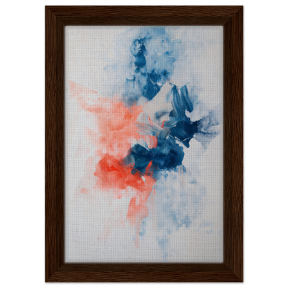 Abstract painting with blue and coral swirls, ideal for Flame Crafted Brilliance room decor