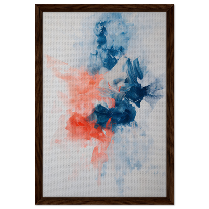 Abstract painting with swirls of blue and coral for Flame Crafted Brilliance room decor