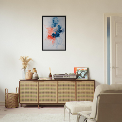 Wooden sideboard with cane-webbed doors, enhancing Room Decor, Flame Crafted Brilliance