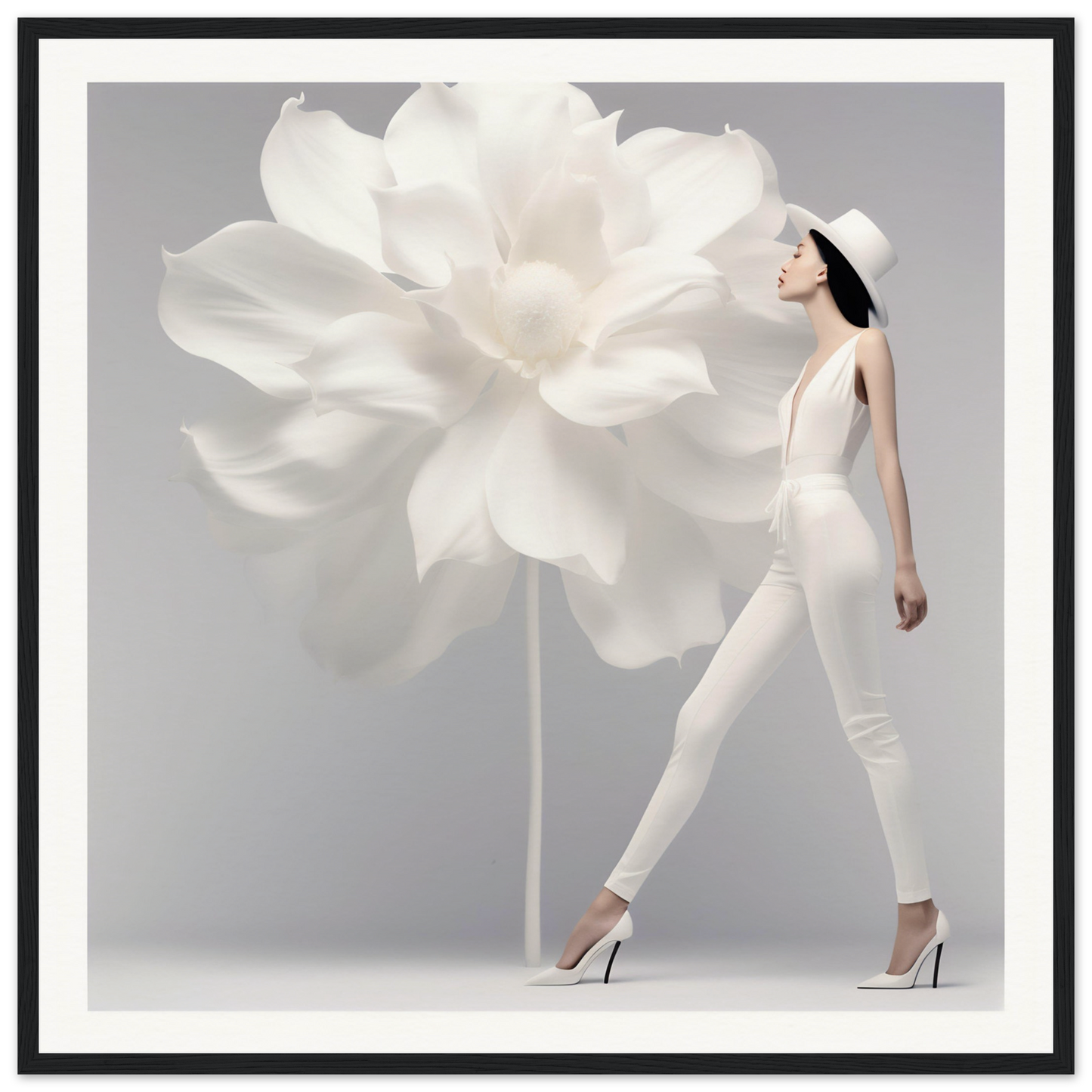 Oversized white flower with soft, layered petals.