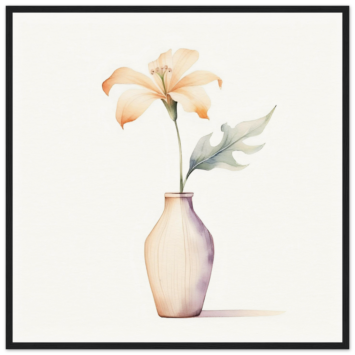 Delicate peach-colored lily in a simple white vase.