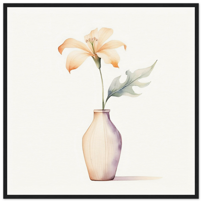 Delicate peach-colored lily in a simple white vase.