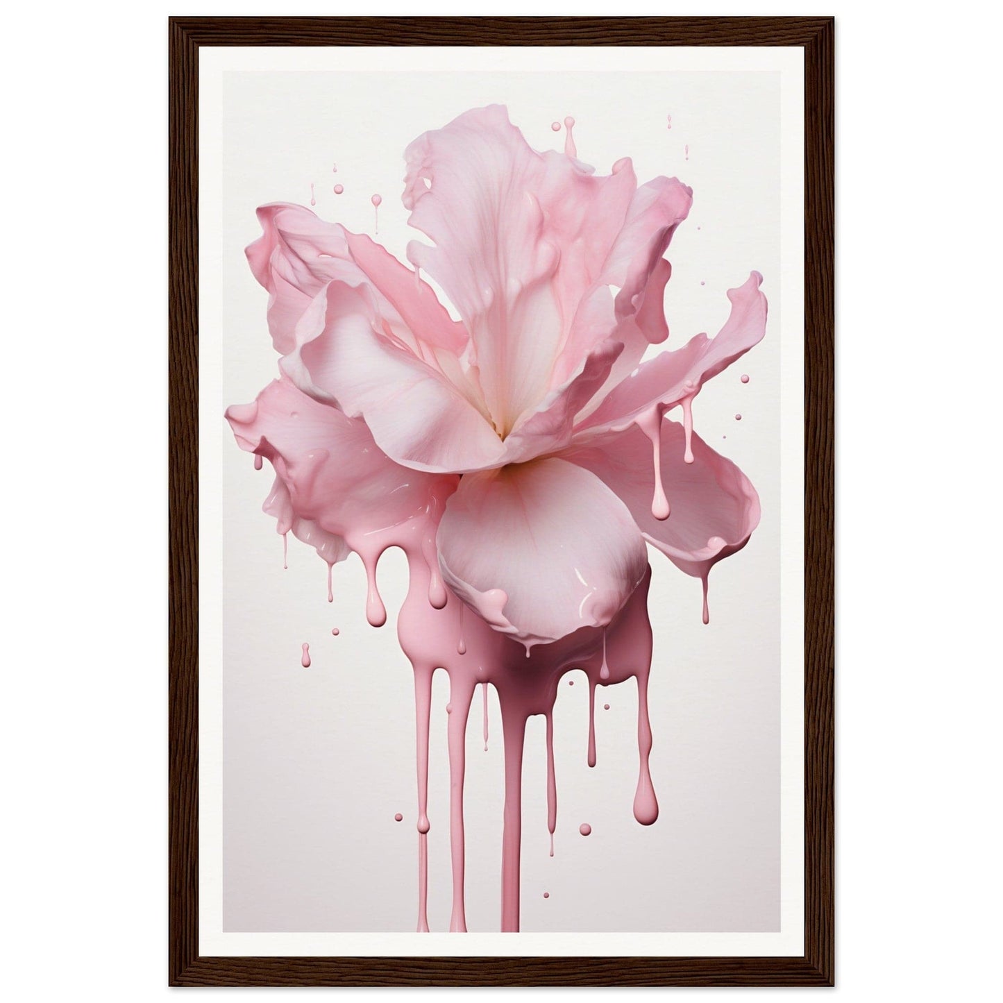 Delicate pink flower with paint-like drips flowing downward.