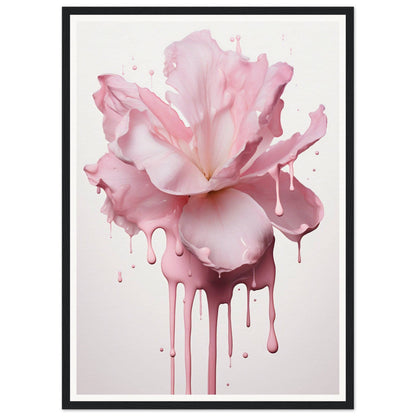 Delicate pink flower with paint-like drips flowing downward.