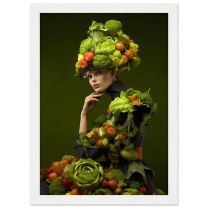 Elaborate costume and headdress made entirely of fresh vegetables and leafy greens.