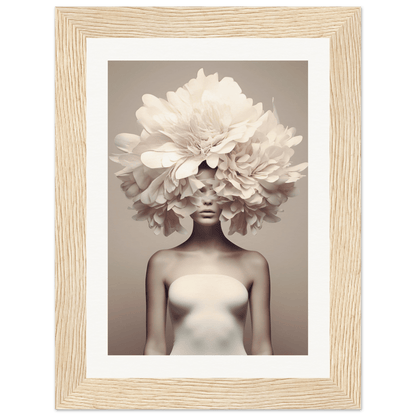 Artistic photograph of a figure with an oversized floral headdress obscuring the face.