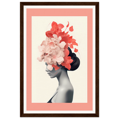 Artistic portrait of a woman with vibrant floral elements replacing her hair.