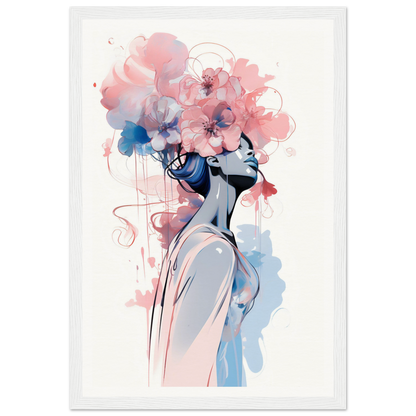 Stylized watercolor portrait of a figure with a floral headdress.