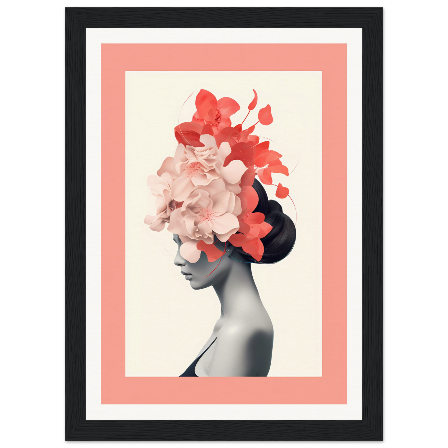 Artistic portrait featuring a silhouette with floral elements adorning the head.