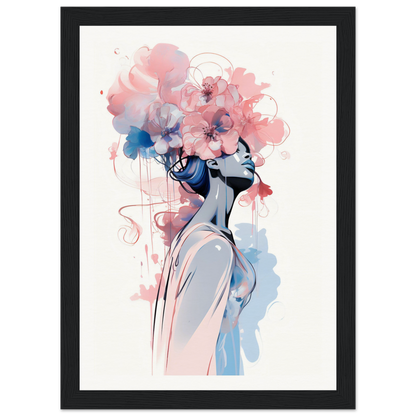 Stylized watercolor painting of a figure with floral elements replacing the head.