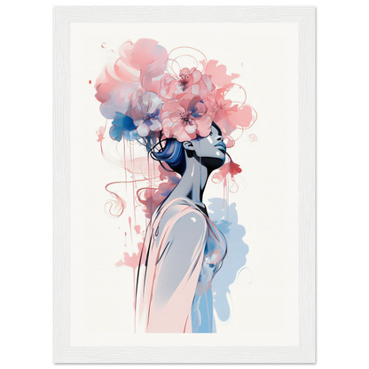 Stylized watercolor painting of a figure with floral elements replacing the head.