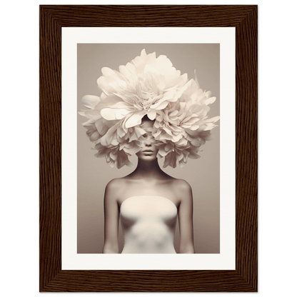 Artistic photograph of a figure with an elaborate floral headdress obscuring the upper portion of their body.