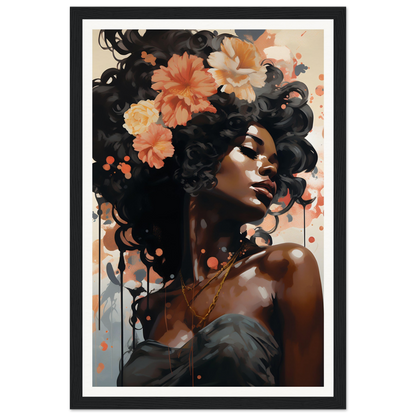 Artistic portrait of a woman with flowers in her hair.