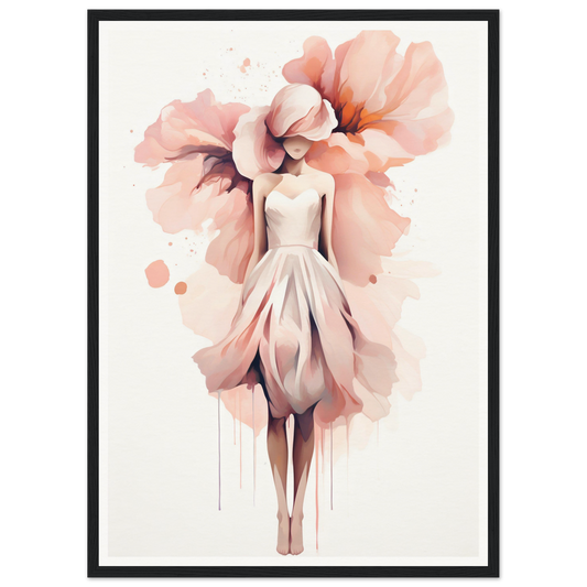 Stylized illustration of a woman’s silhouette merged with a blooming flower in soft pink tones.