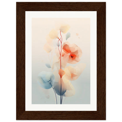 Framed watercolor painting of delicate flowers with soft, muted colors.